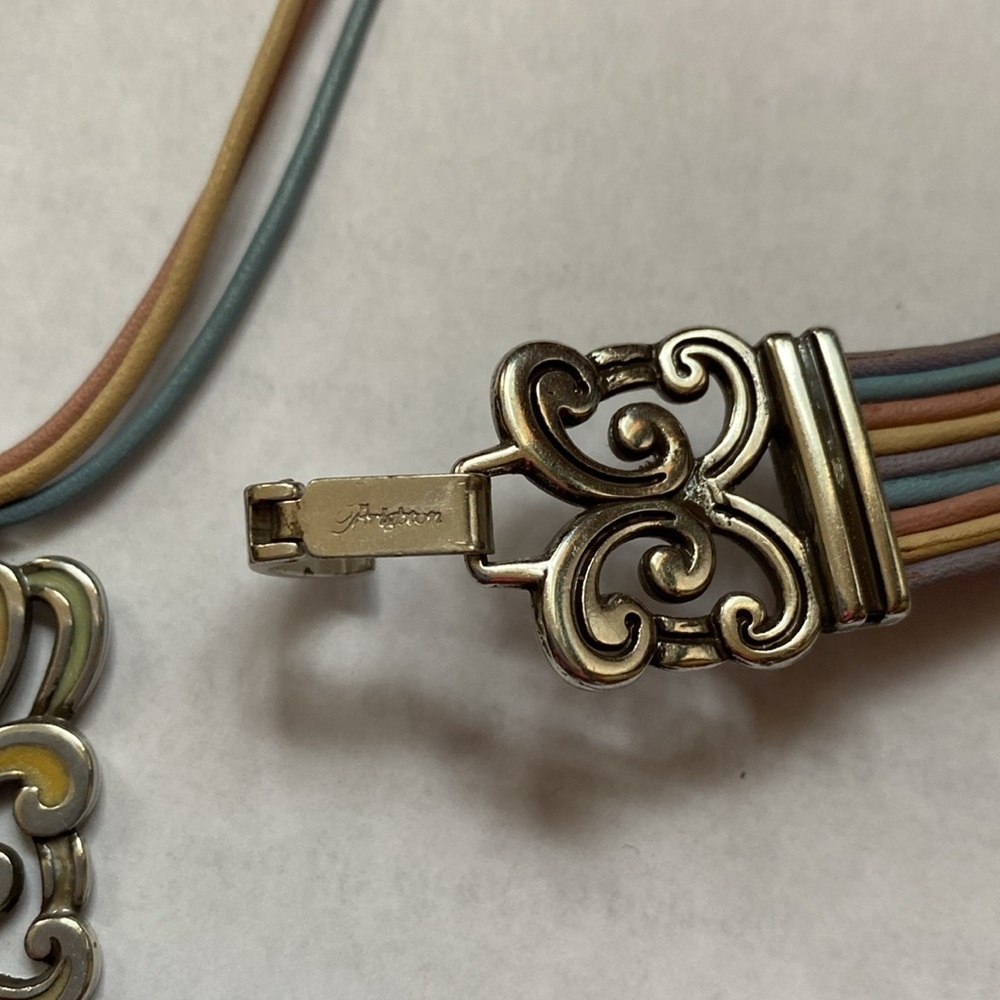 Brighton vintage multicolored leather and silver pendant necklace and bracelet - Picture 6 of 7